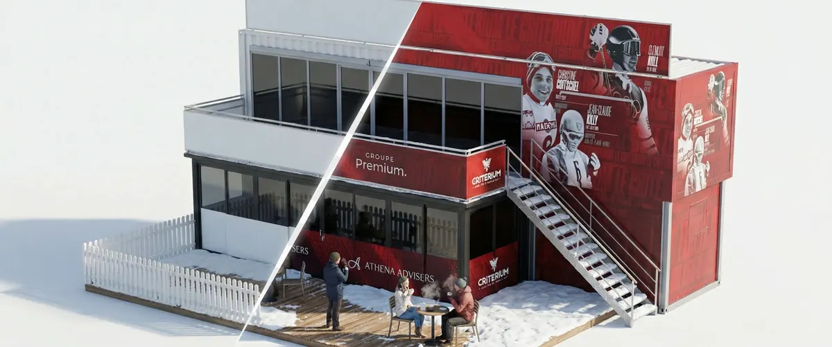 Habillage 3D du bâtiment aux couleurs du Critérium