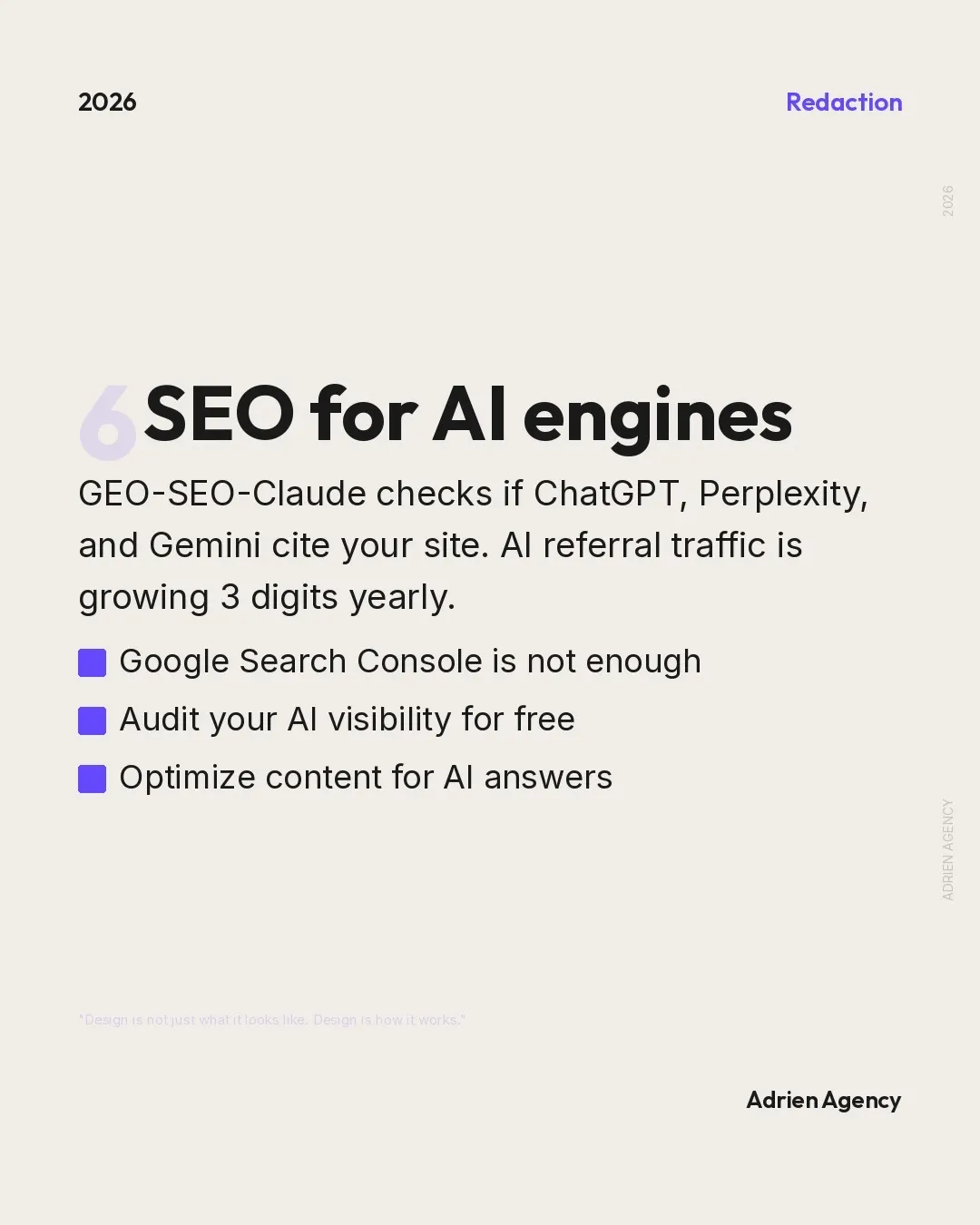 SEO for AI engines. GEO-SEO-Claude checks if AI cites your site.