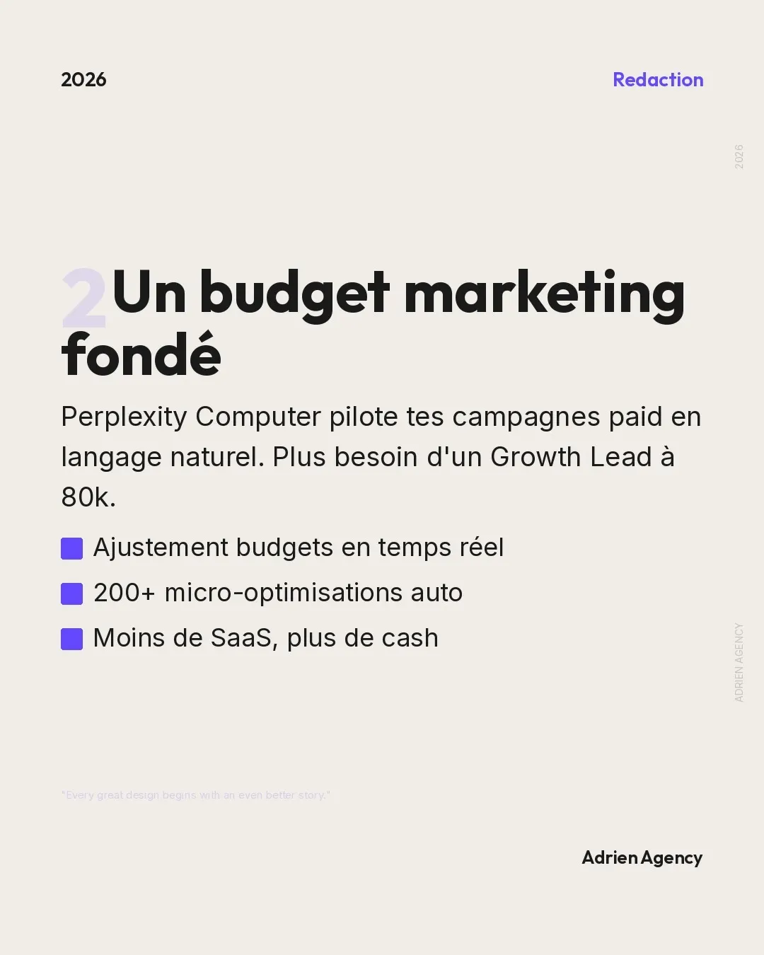 Un budget marketing fondé. Perplexity Computer pilote tes campagnes.